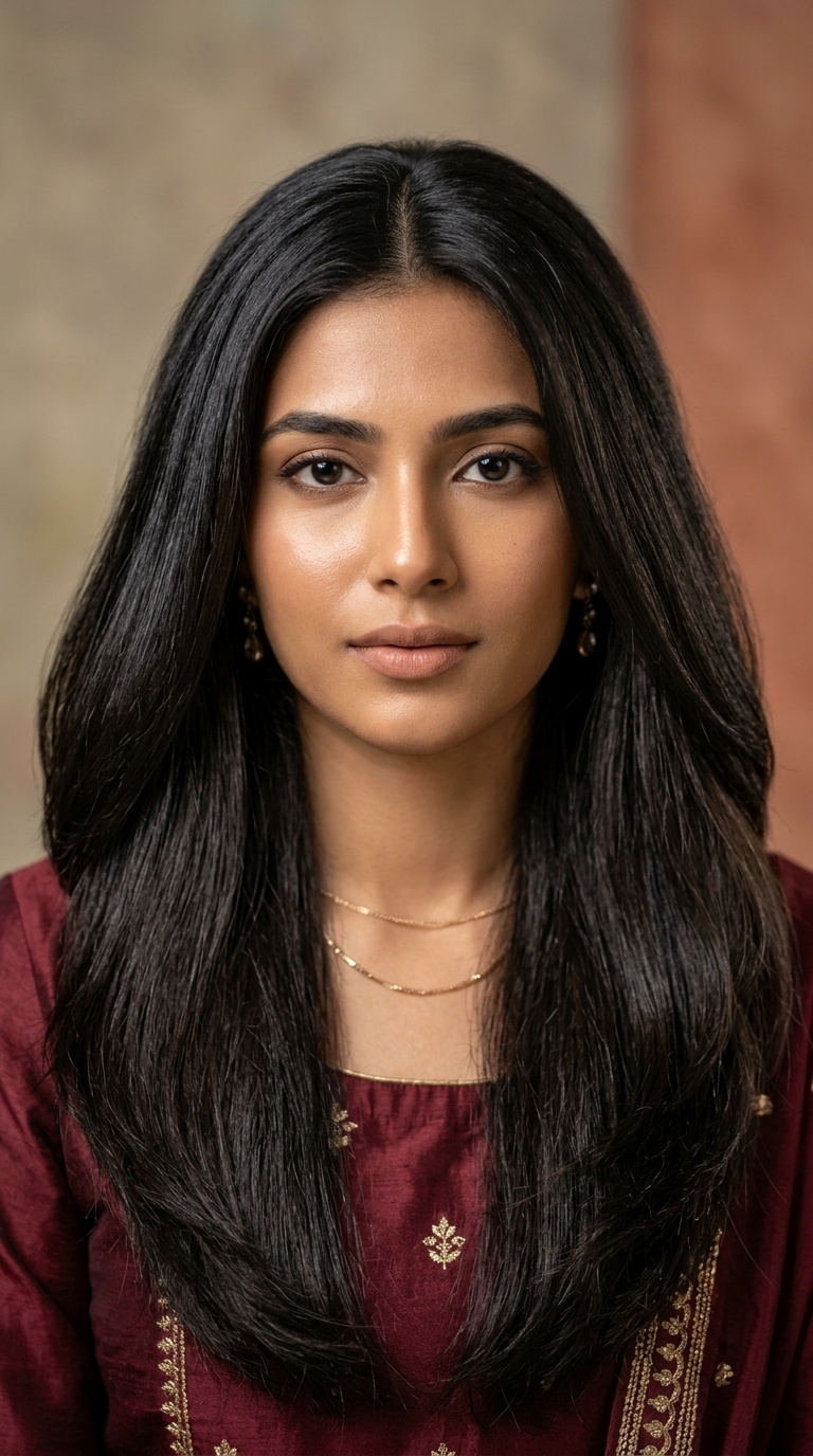 Voluminous Center-Parted Straight Hair