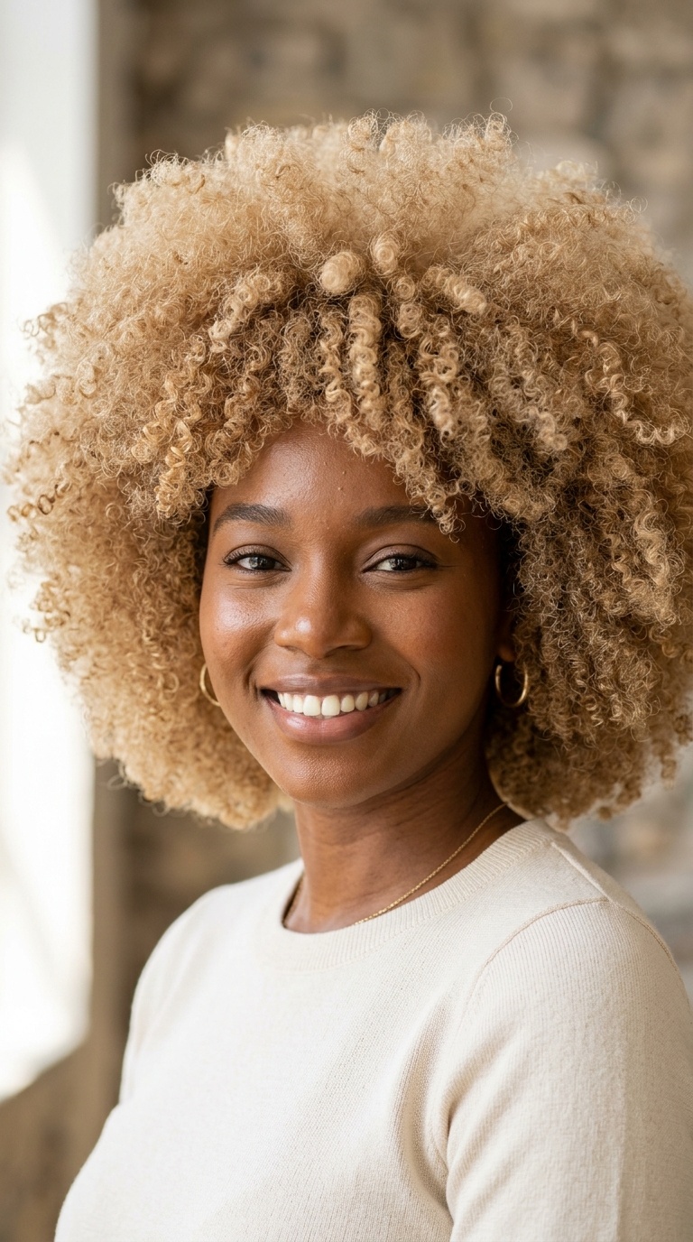 Voluminous Champagne Blonde Afro
