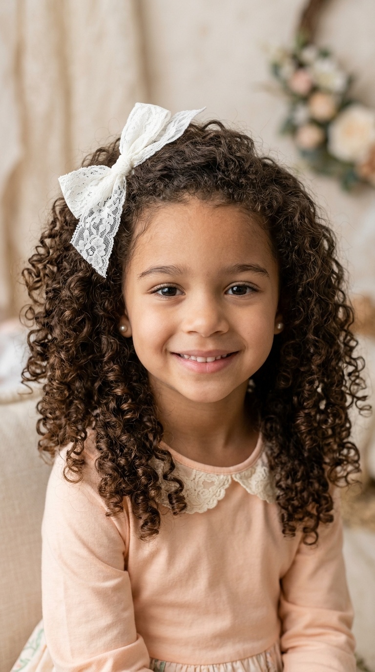 Voluminous Curls with a Lace Bow