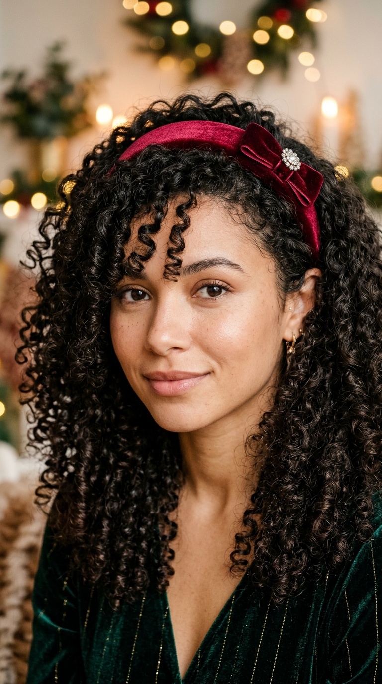 Voluminous Curls with a Velvet Headband