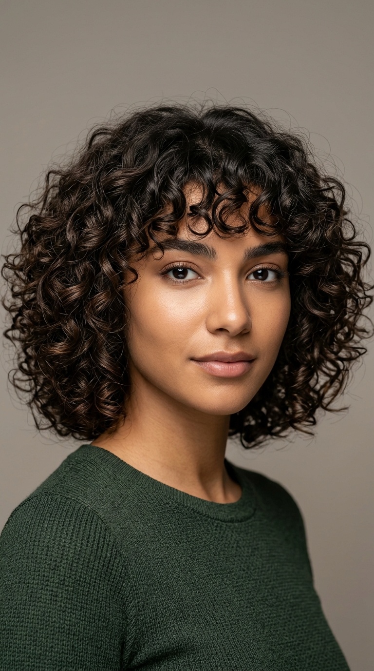 Voluminous Curls with Bangs