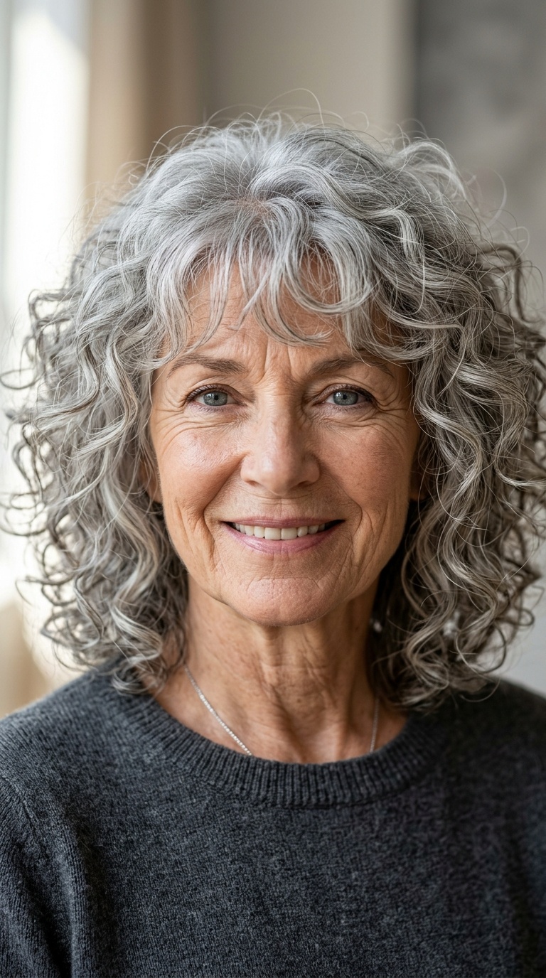 Voluminous Curls with Soft Fringe