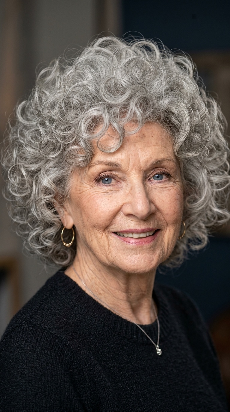 Voluminous Gray Disco Curls