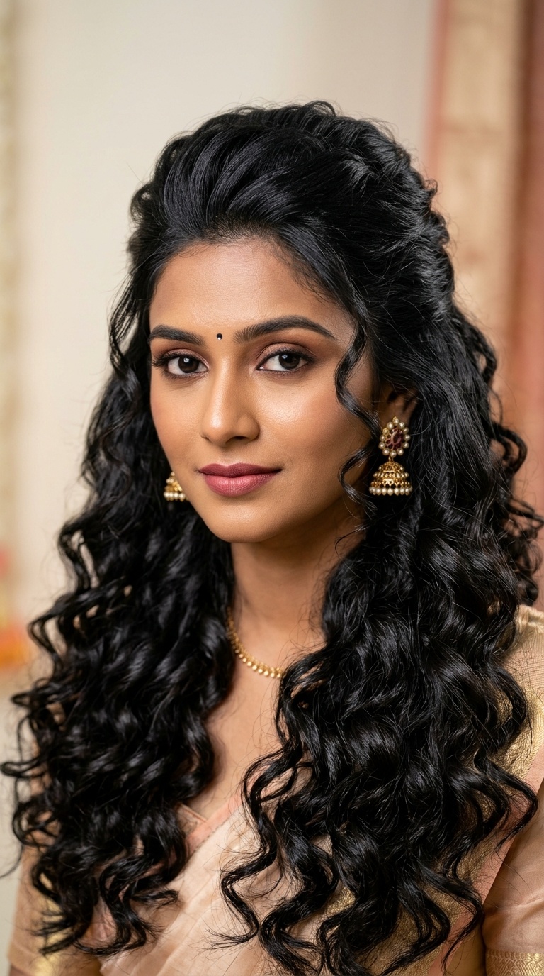 Voluminous Half-Up Half-Down Curls