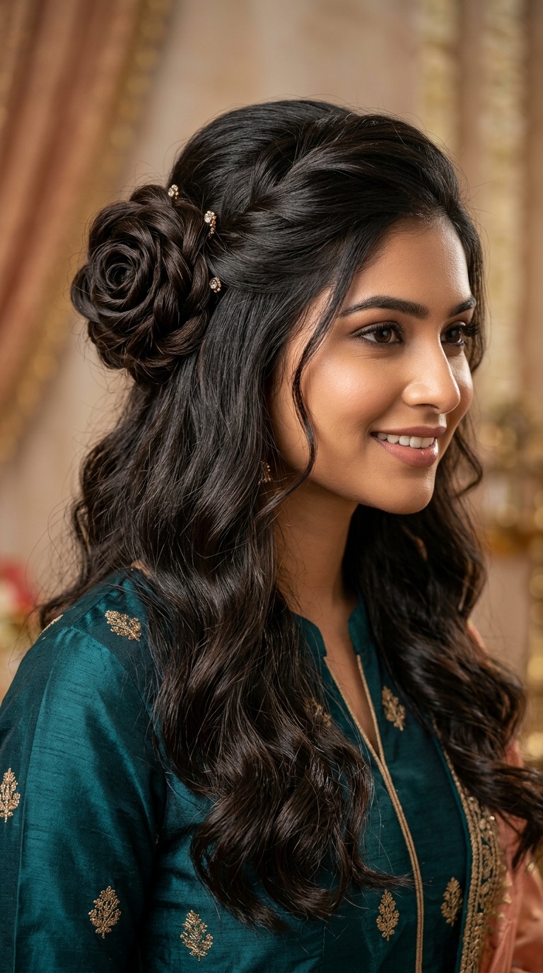 Voluminous Half-Up Rose Bun