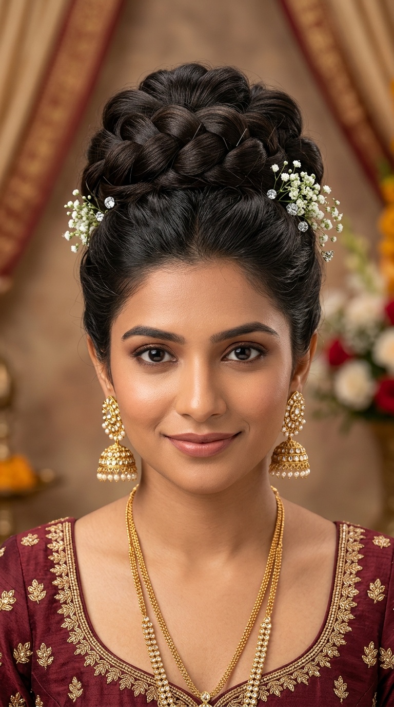Voluminous High Bun for Petite Brides