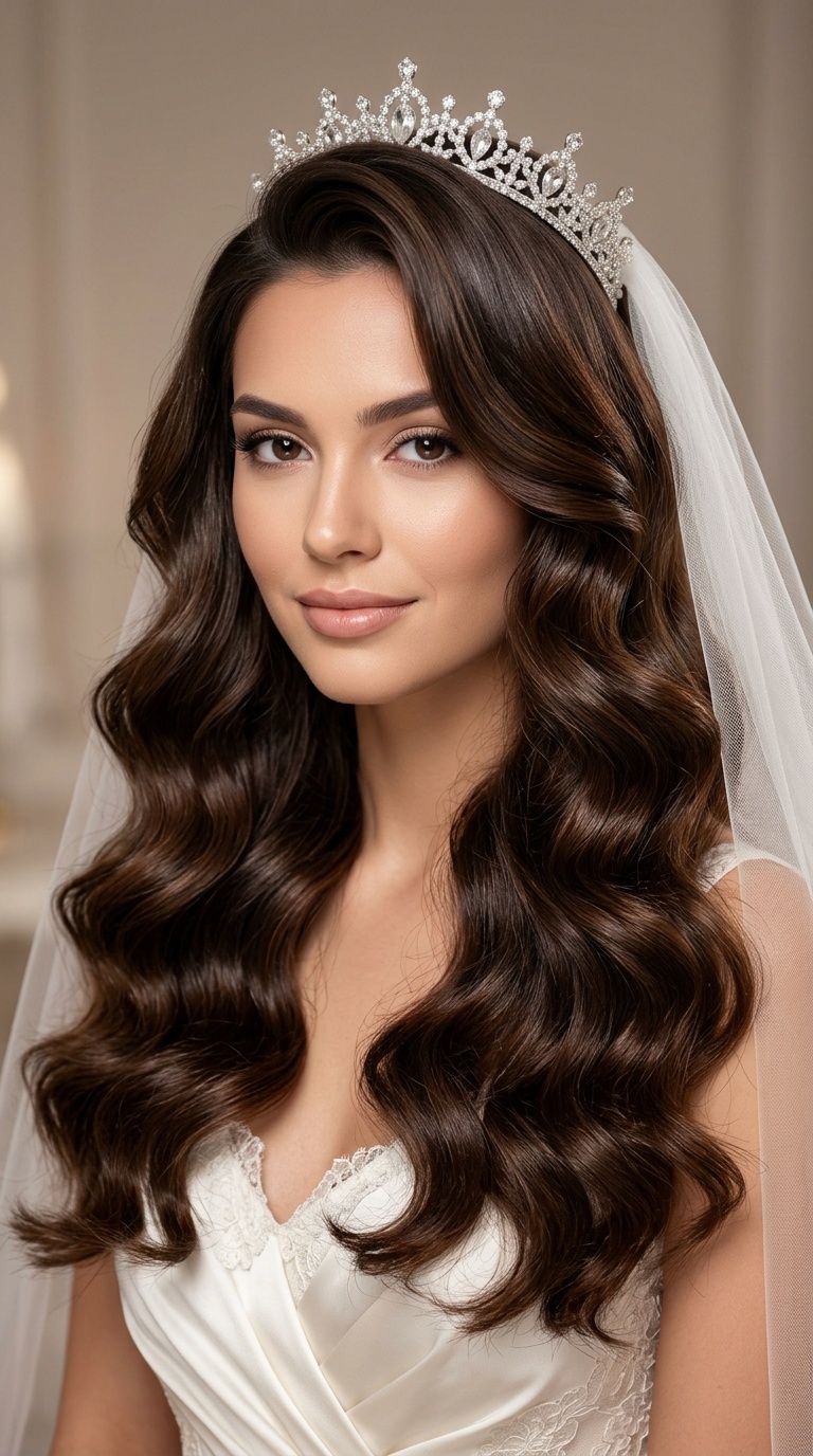 Voluminous Hollywood Waves with Crown Placement