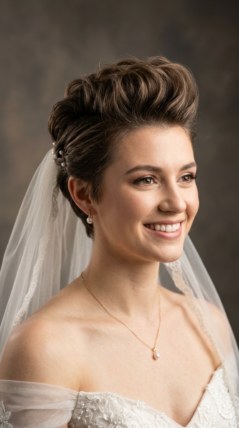 Voluminous Quiff with a Back-Mounted Veil