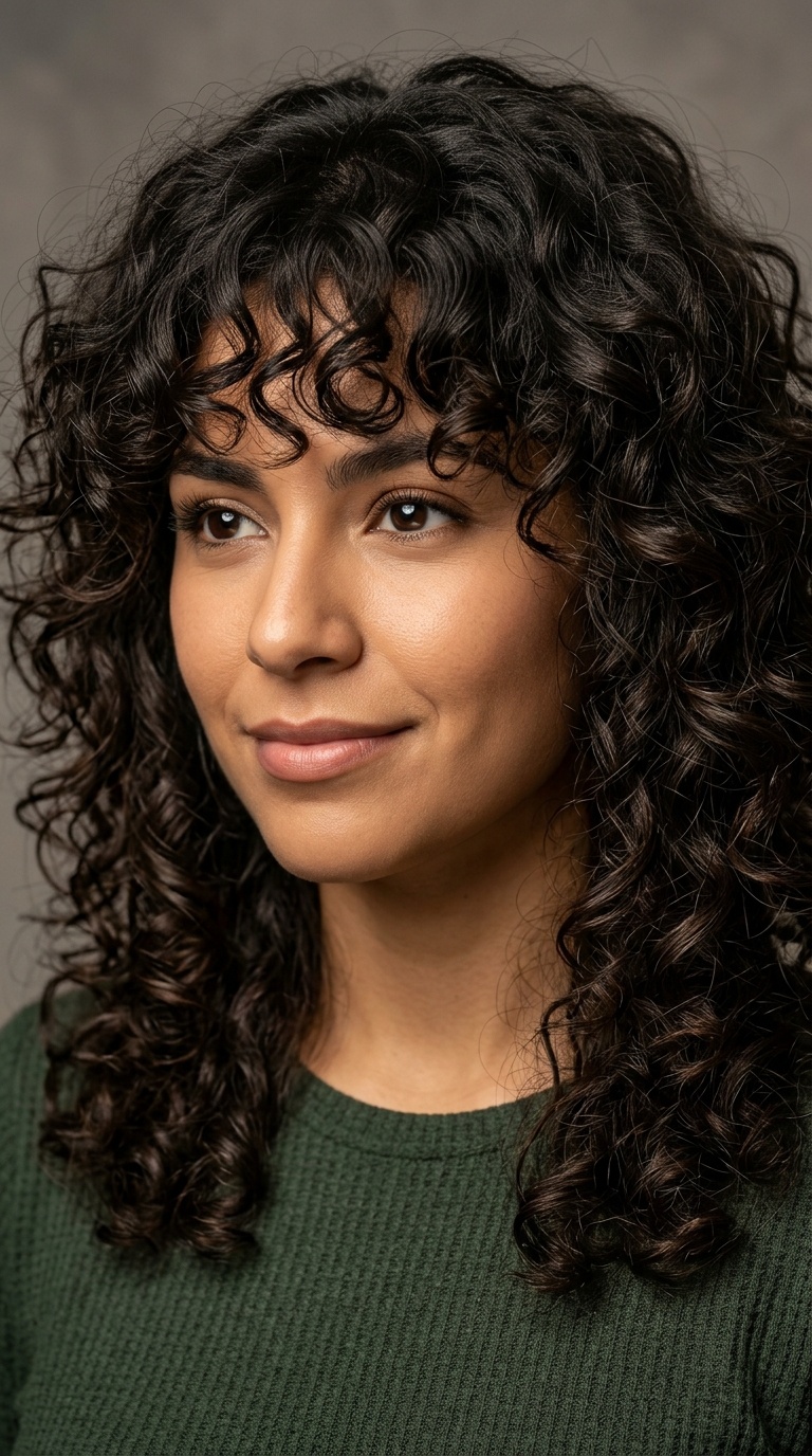 Voluminous Shag with Curly Bangs