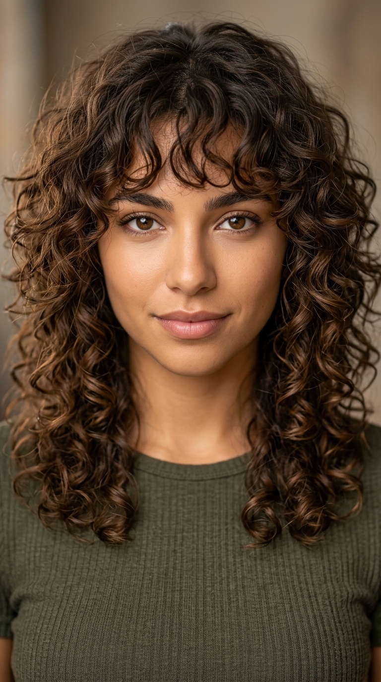 Voluminous Shag with Curly Bangs