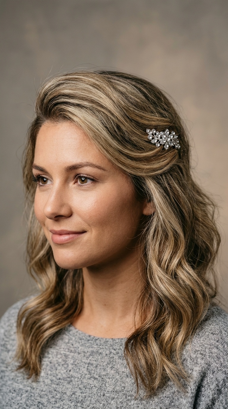 Voluminous Side Sweep with Jewel Pin