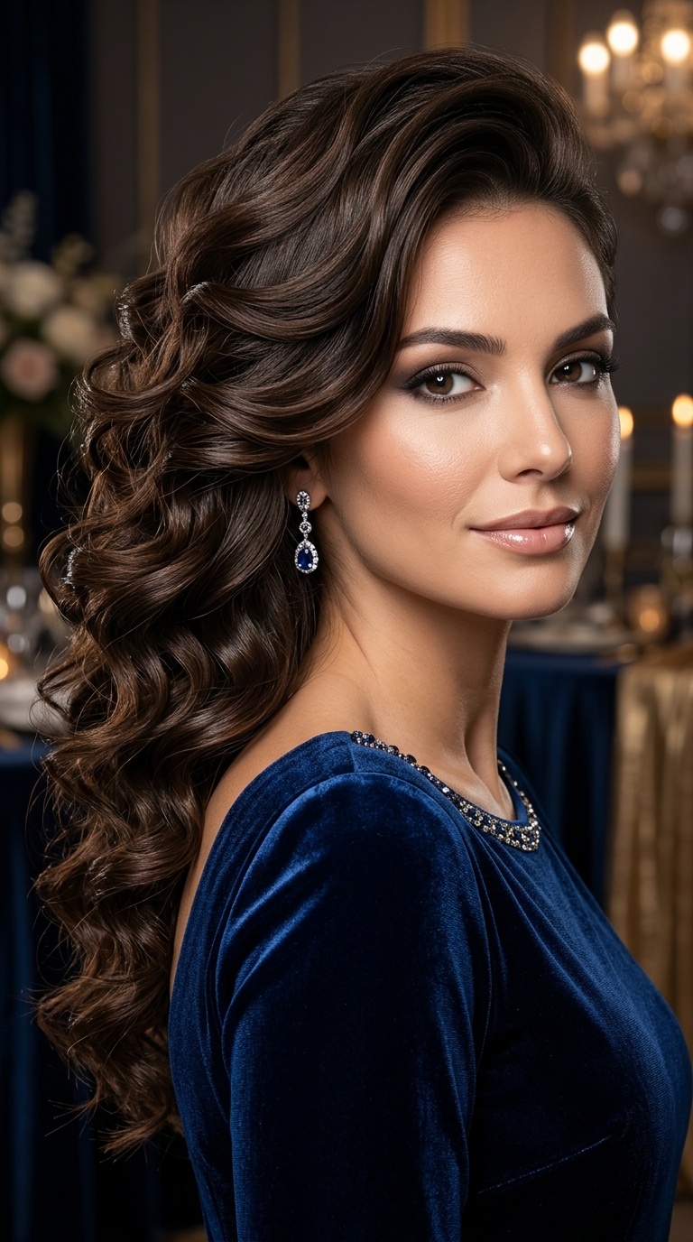 Voluminous Side-Swept Curls