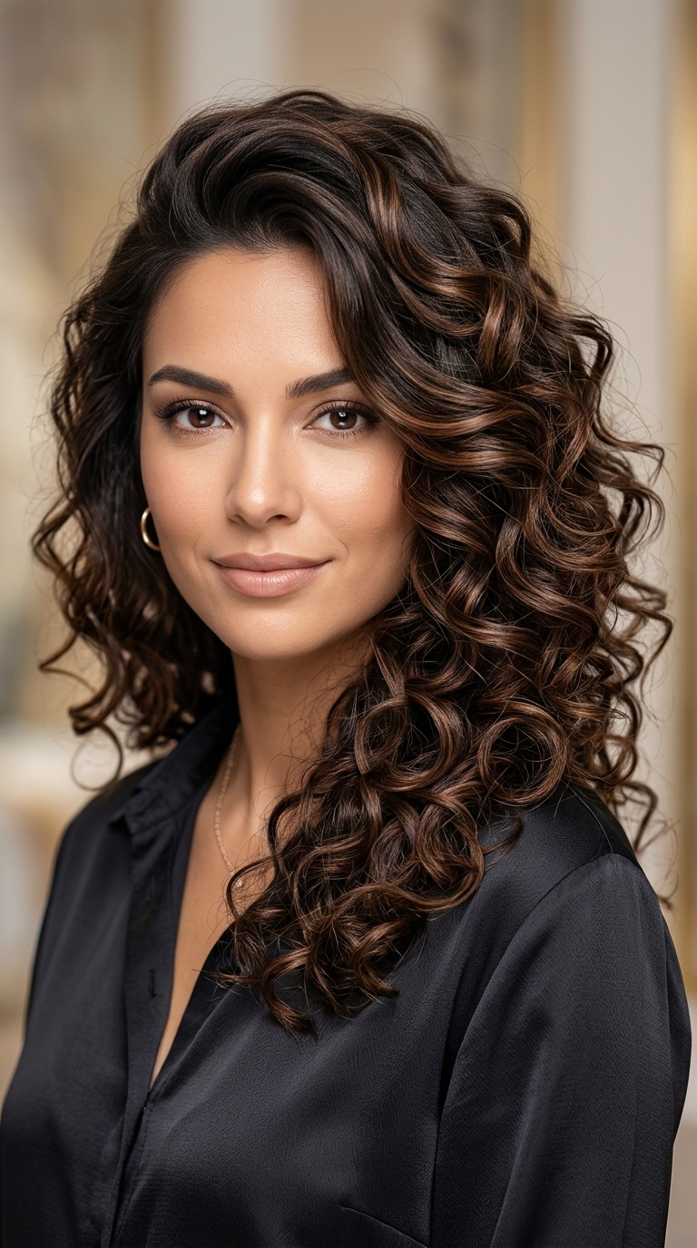 Voluminous Side-Swept Curls