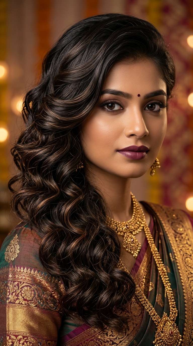 Voluminous Side-Swept Curls