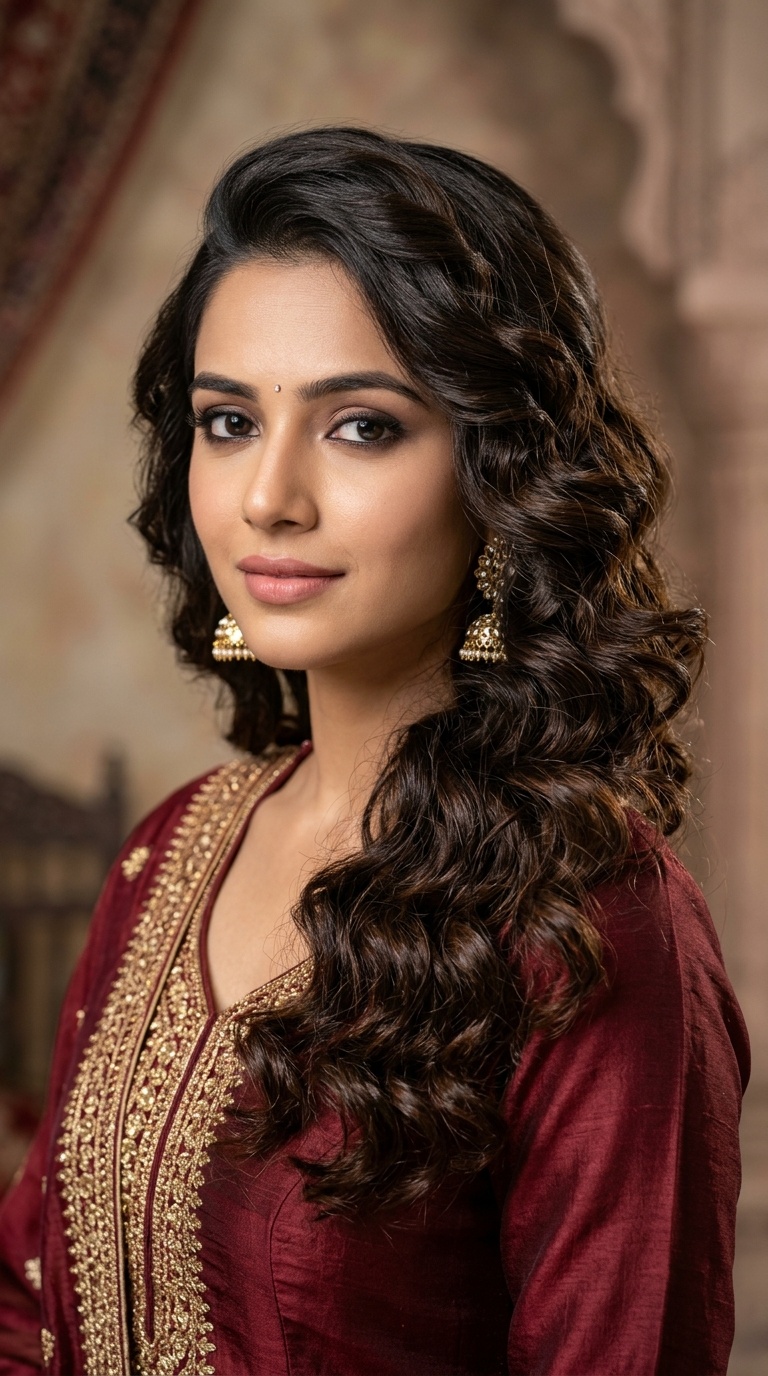 Voluminous Side-Swept Curls