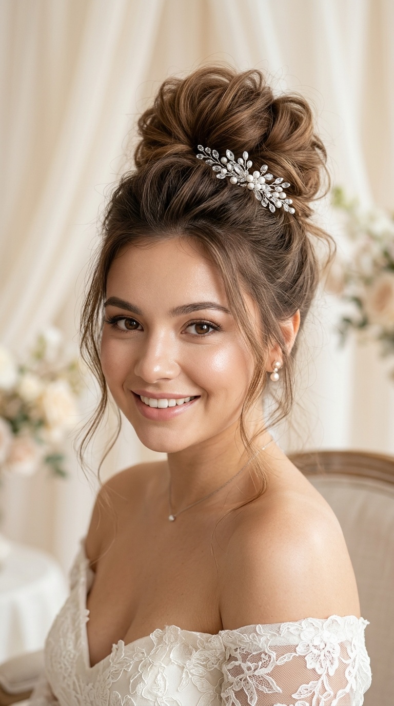 Voluminous Top Knot with Wispy Ends