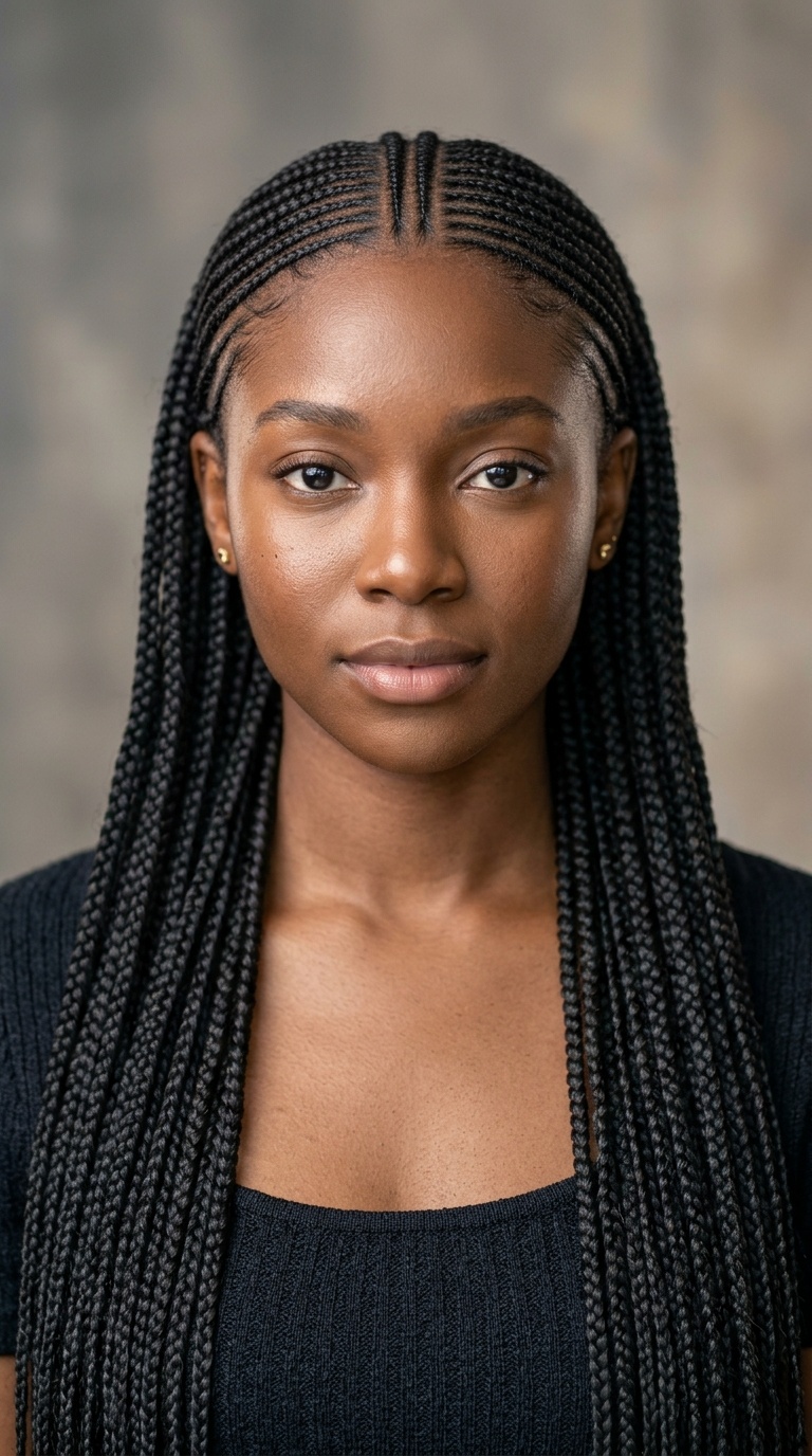Waist-Length Pencil Cornrows