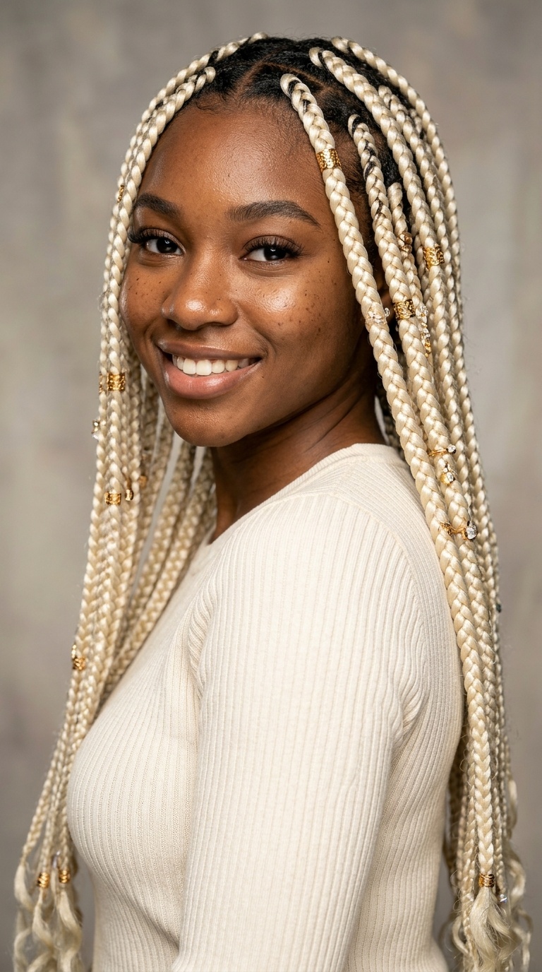 Waist-Length Platinum Blonde Knotless