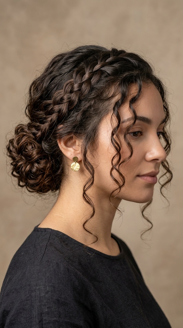 Waterfall Braid into a Bun with Front Curls