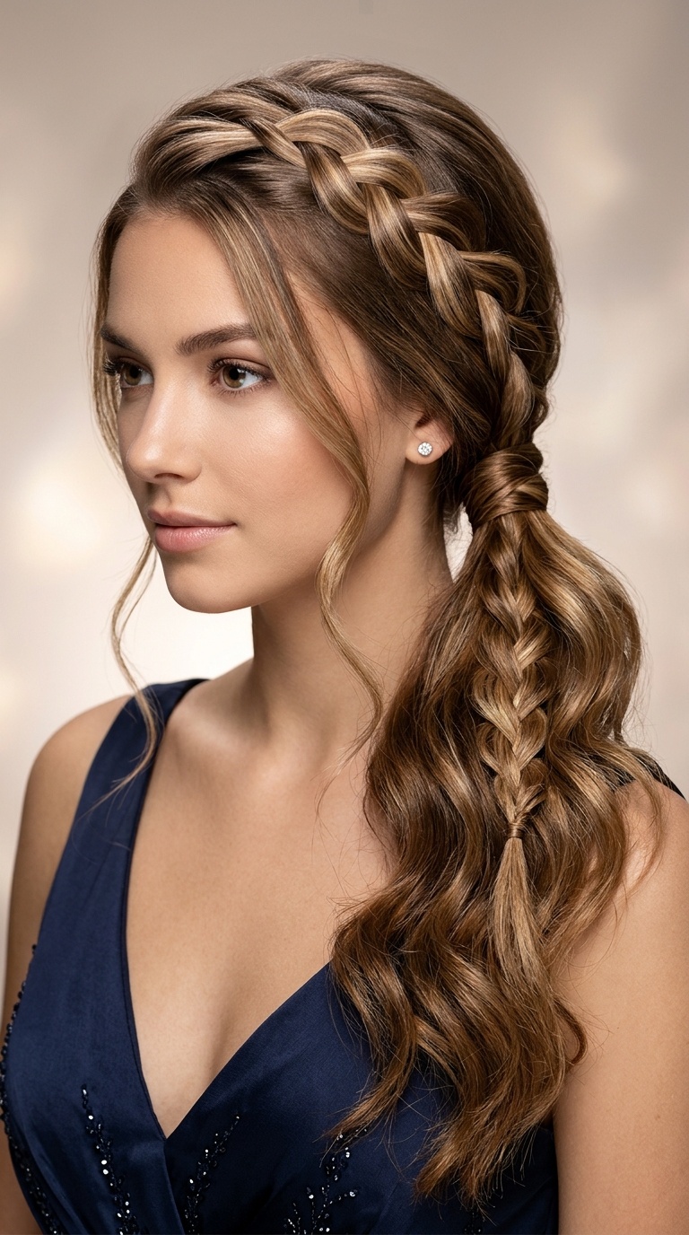 Waterfall Braid into a Side Ponytail