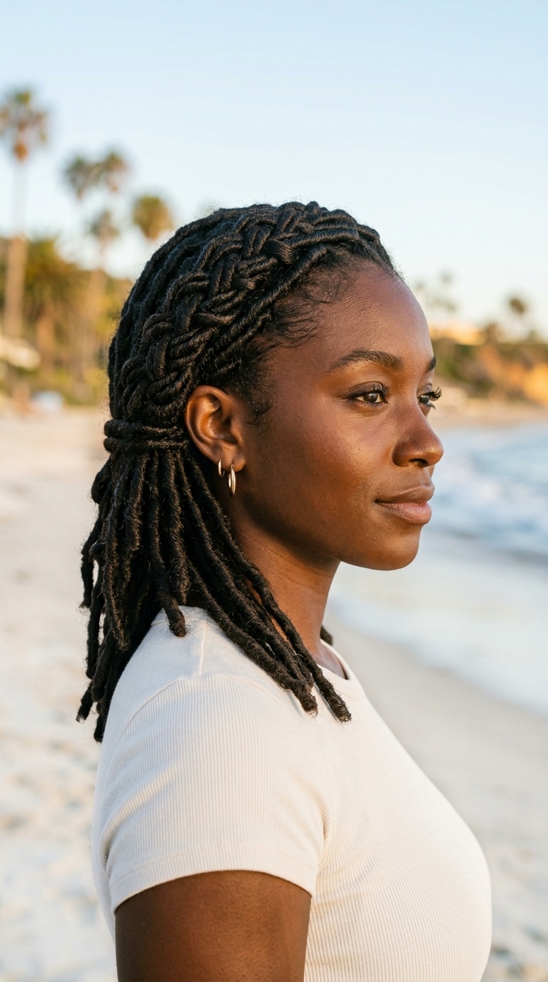 Waterfall Braid on Faux Locs