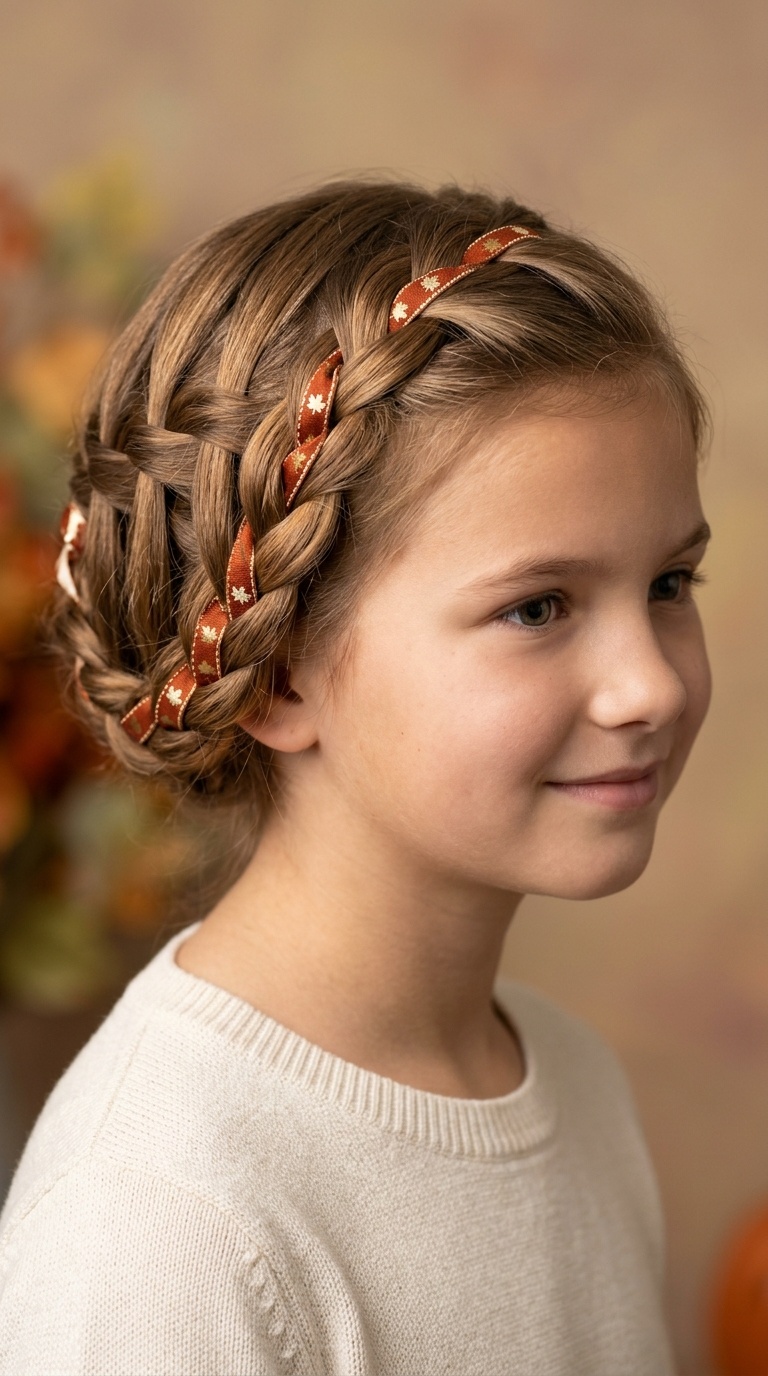 Waterfall Braid with Autumn Ribbon