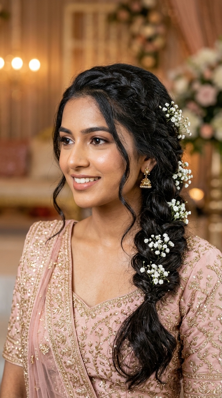 Waterfall Braid with Baby’s Breath