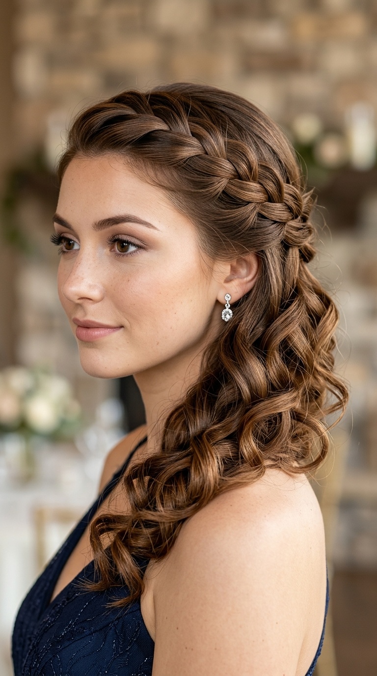 Waterfall Braid with Curls