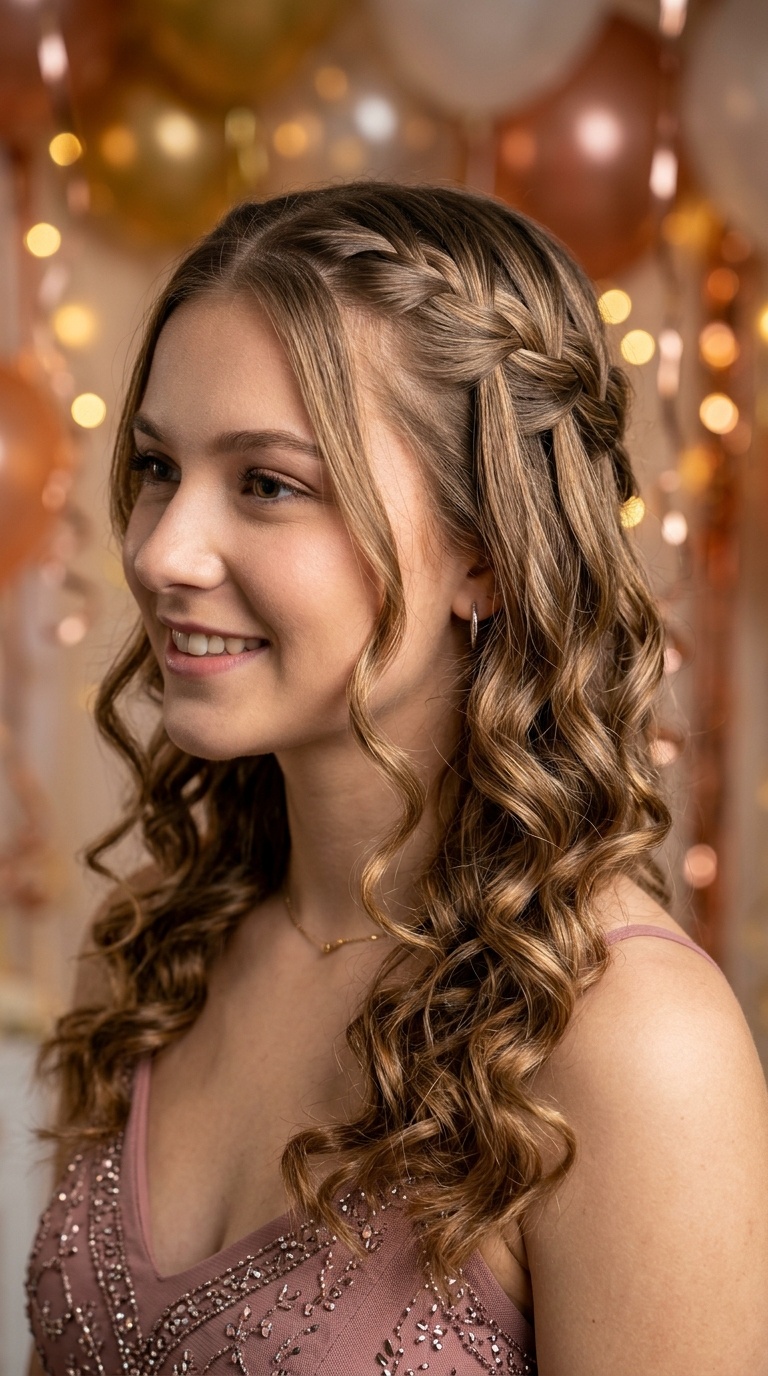 Waterfall Braid with Curls