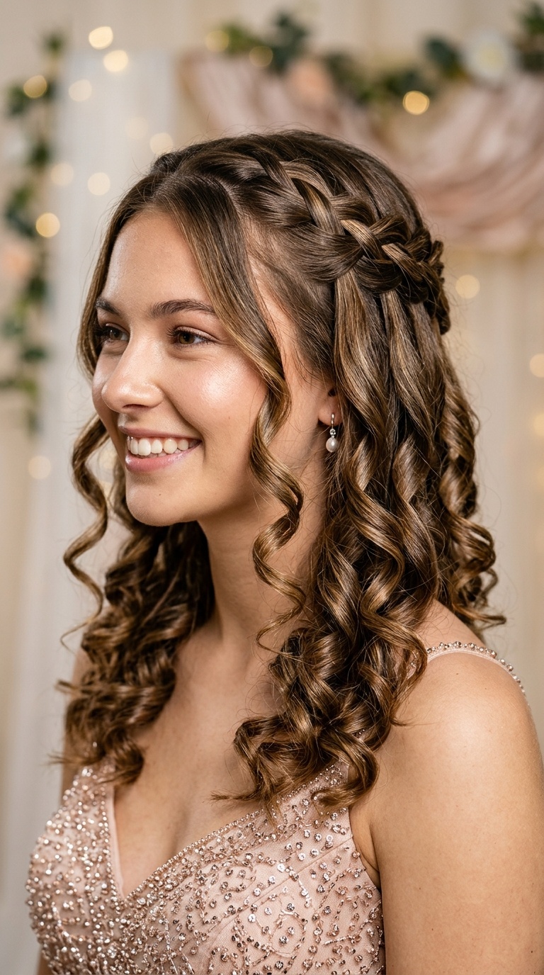 Waterfall Braid with Curls