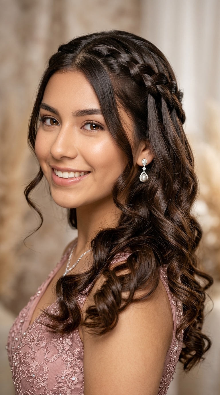 Waterfall Braid with Curls