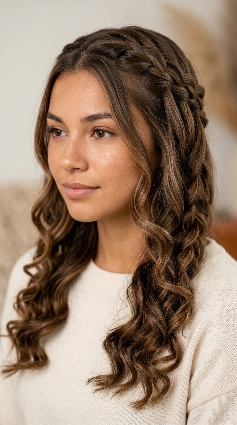 Waterfall Braid with Curls