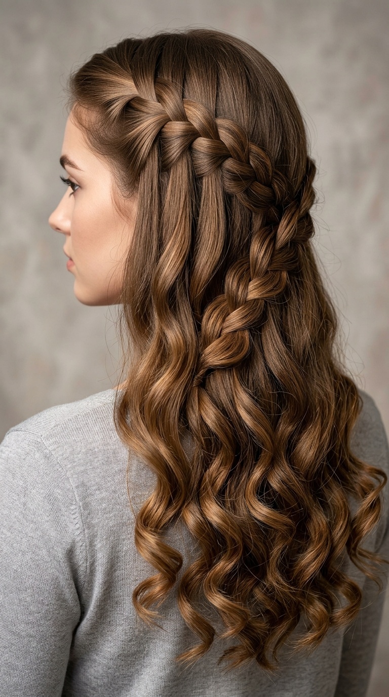 Waterfall Braid with Curls
