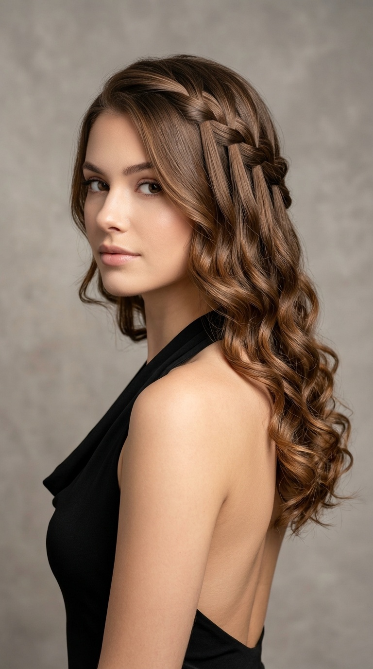 Waterfall Braid with Curls