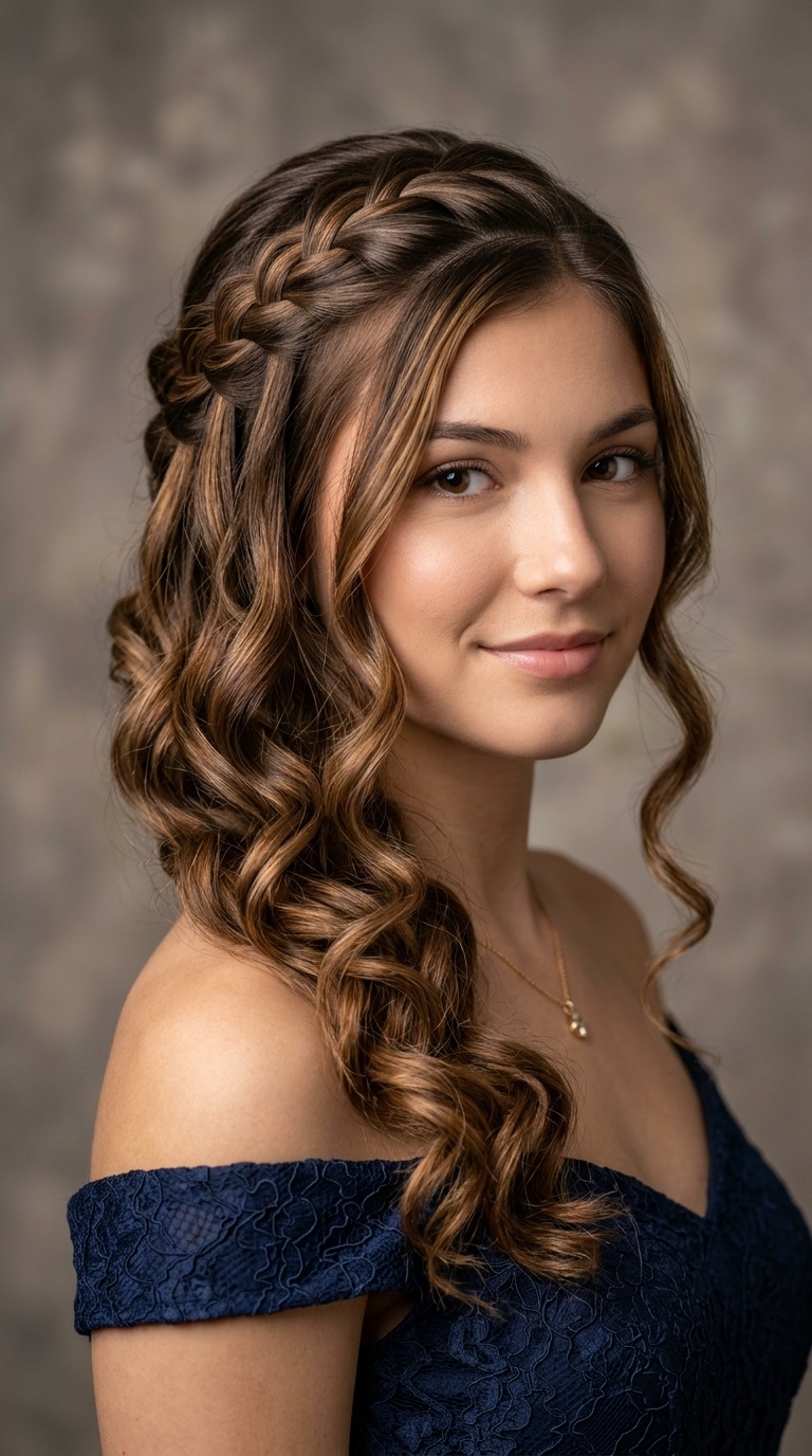Waterfall Braid with Curls
