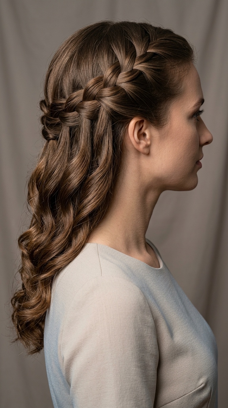 Waterfall Braid with Curls