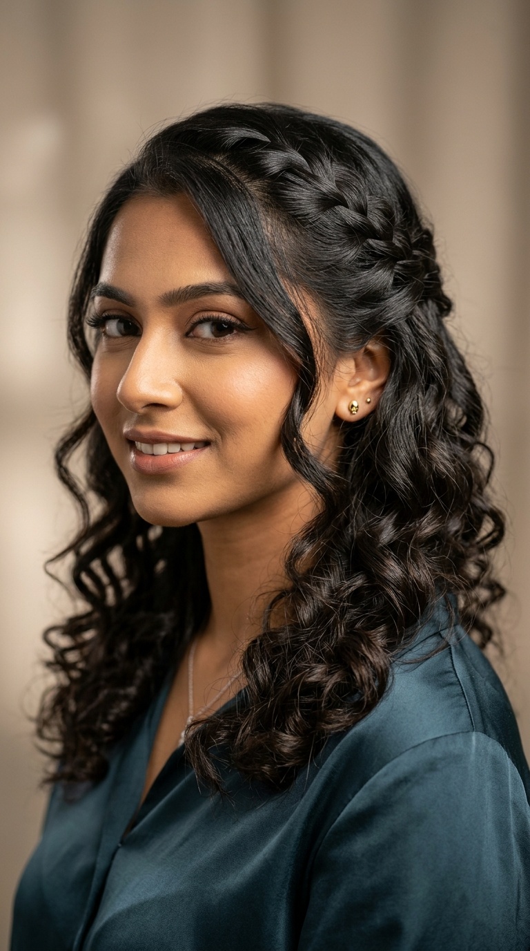 Waterfall Braid with Curls