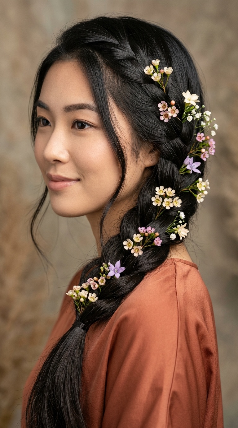 Waterfall Braid with Floral Accents