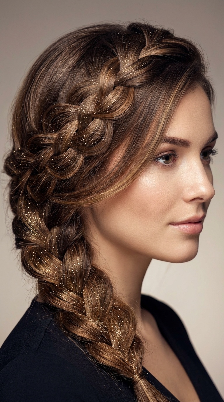 Waterfall Braid with Golden Dust
