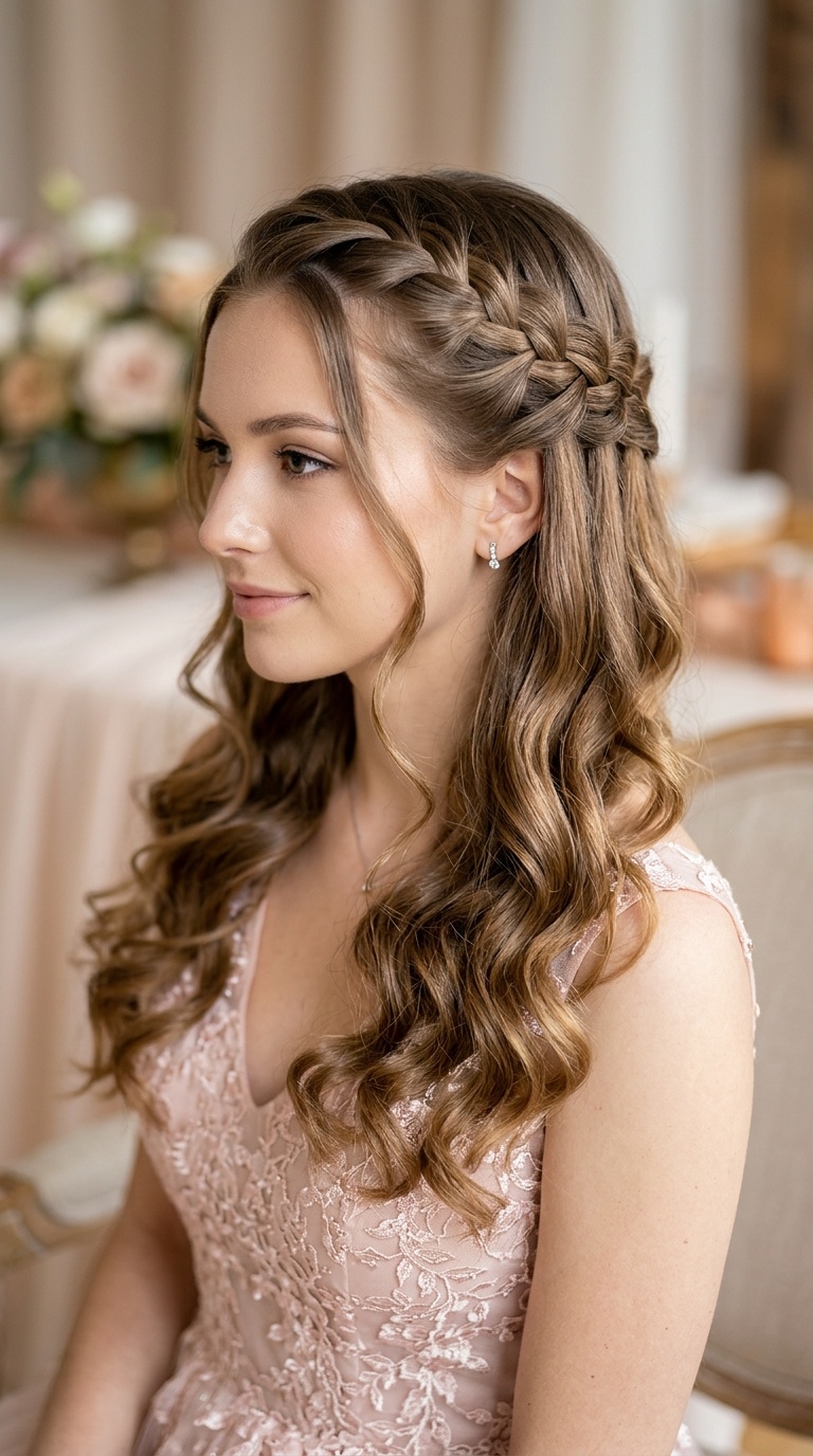 Waterfall Braid with Loose Curls