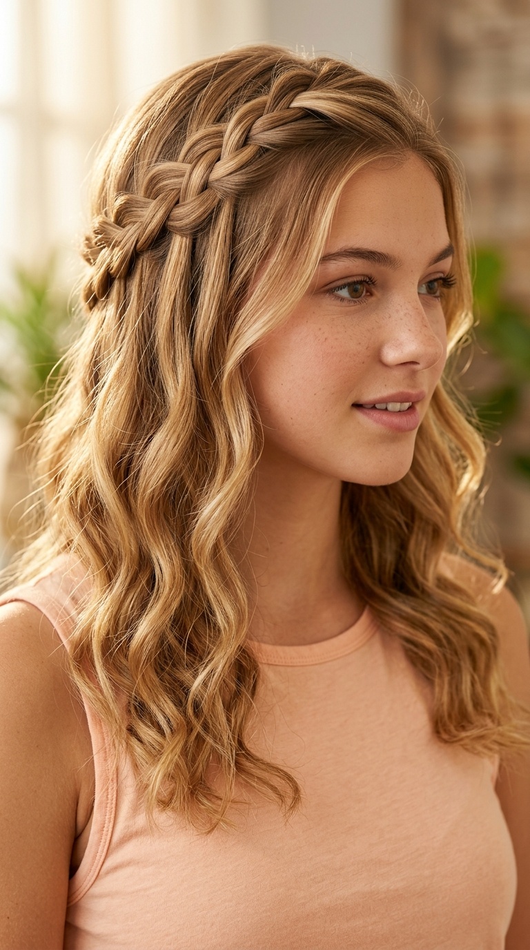 Waterfall Braid with Loose Curls