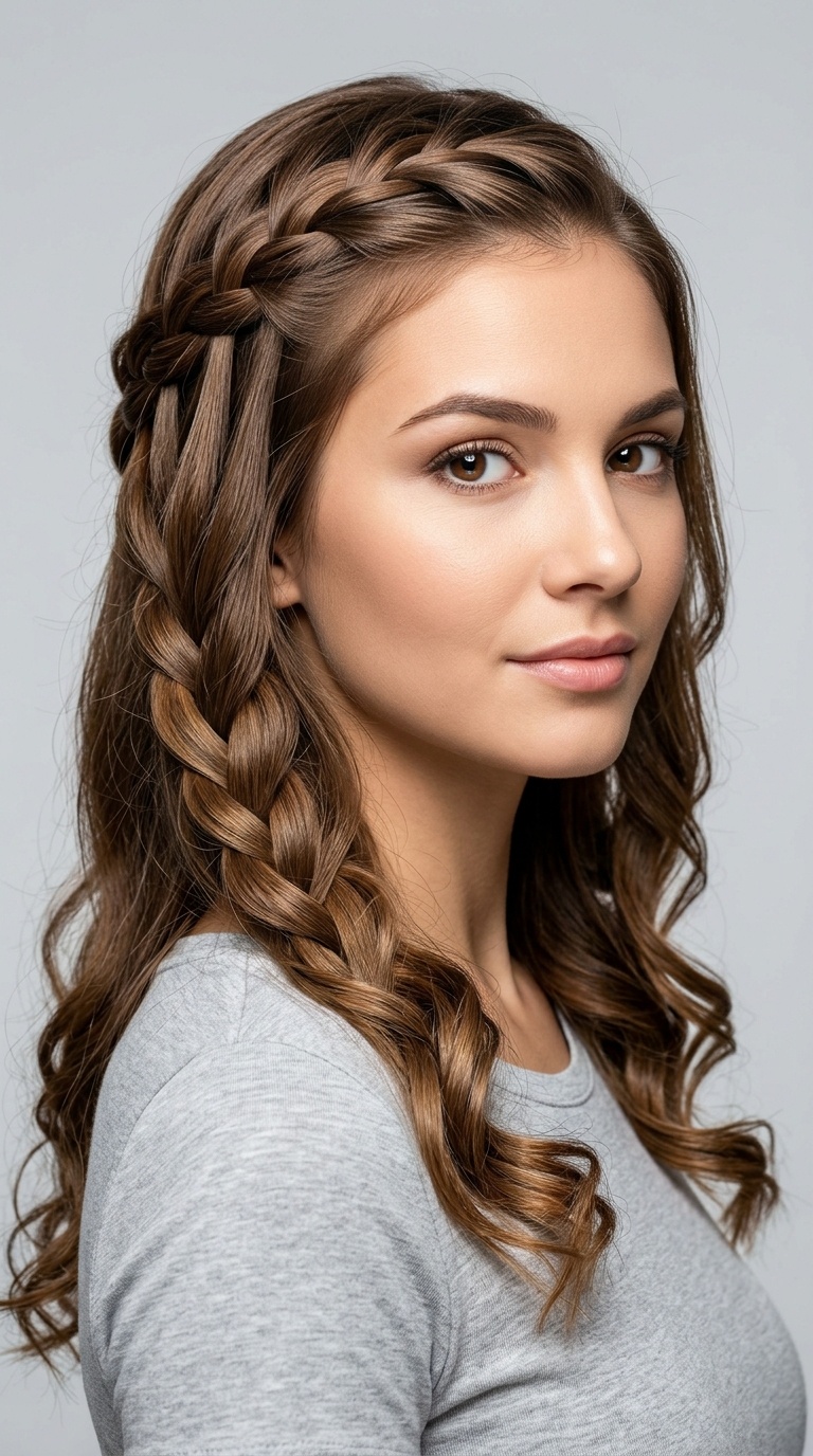 Waterfall Braid with Loose Curls
