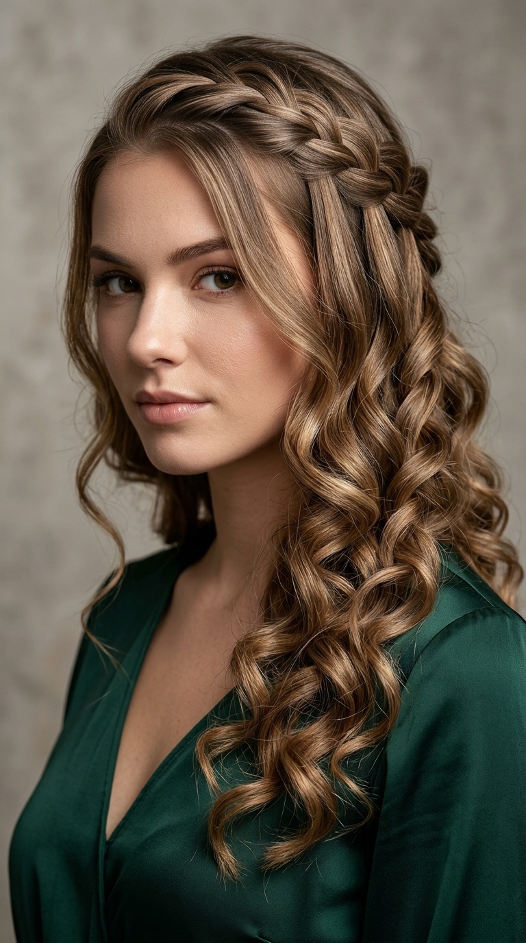 Waterfall Braid with Loose Curls