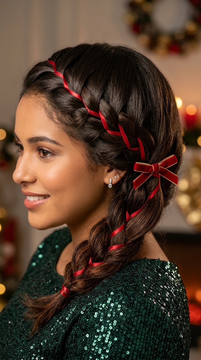 Waterfall Braid with Satin Threading