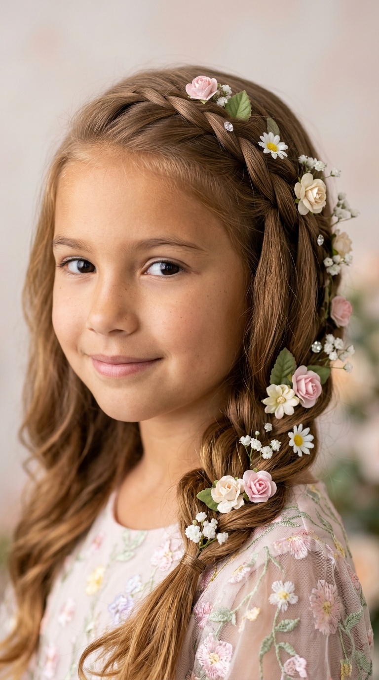 Waterfall Braid with Silk Flowers