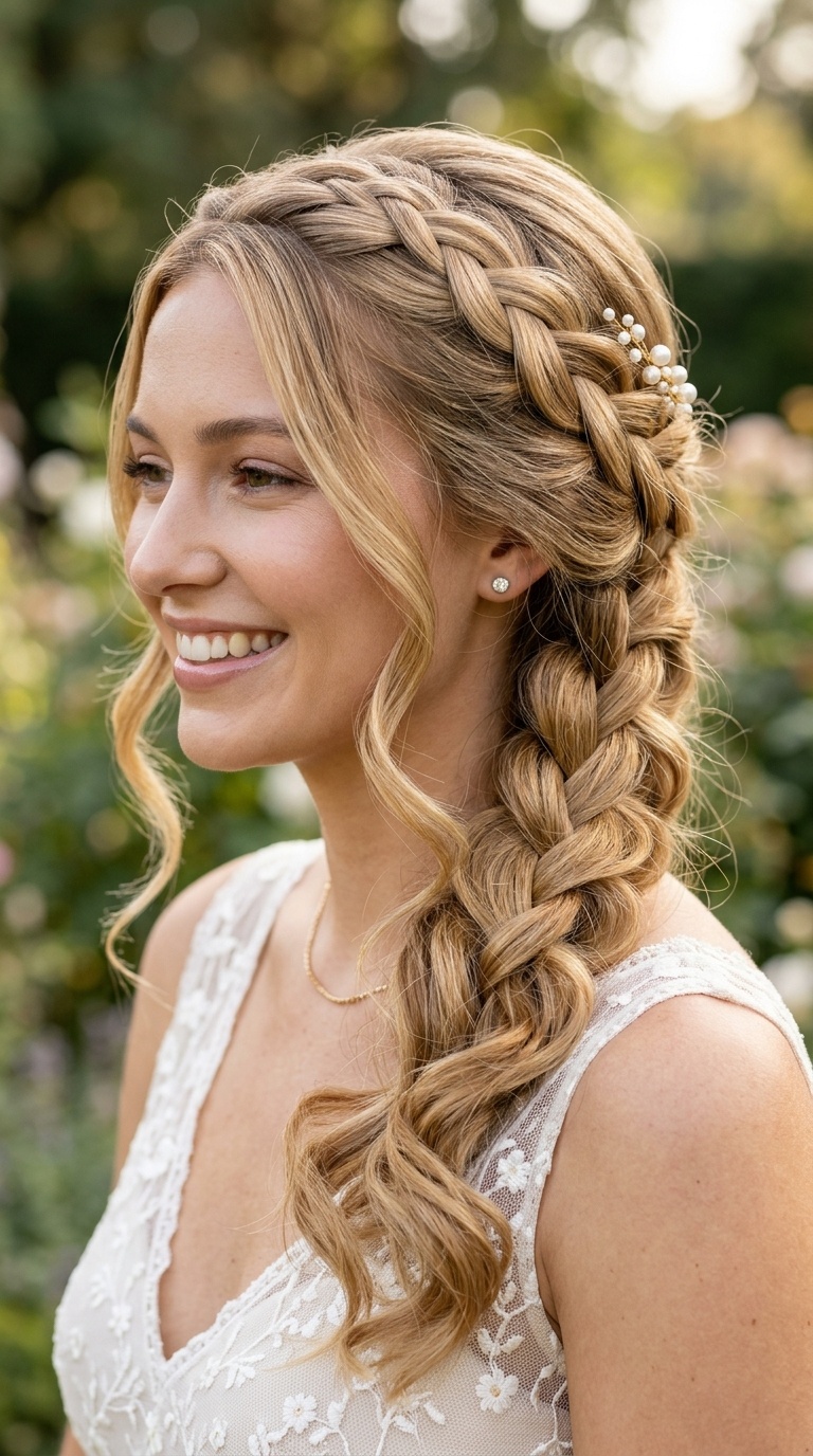Waterfall Braid with Soft Curls