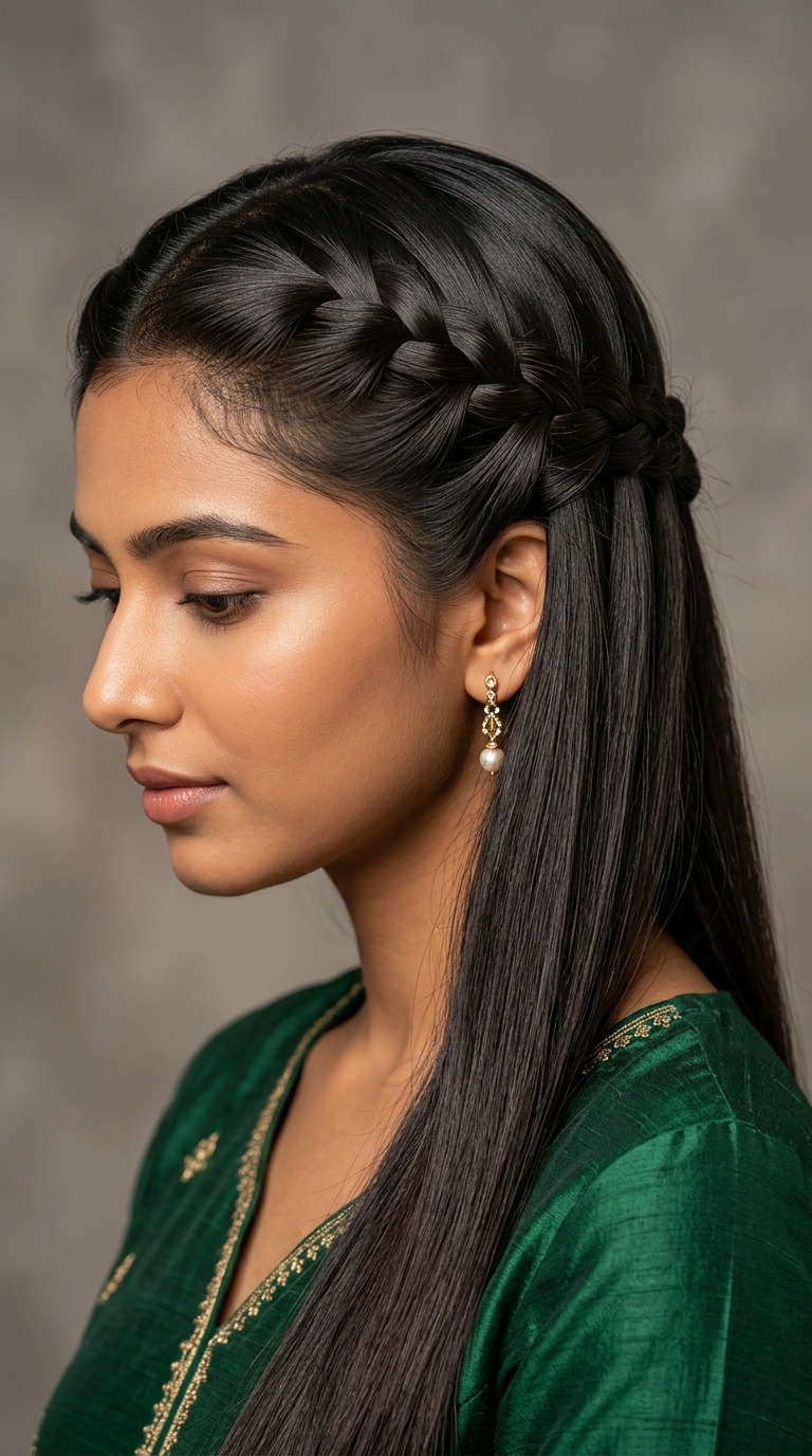 Waterfall Braid with Straight Hair