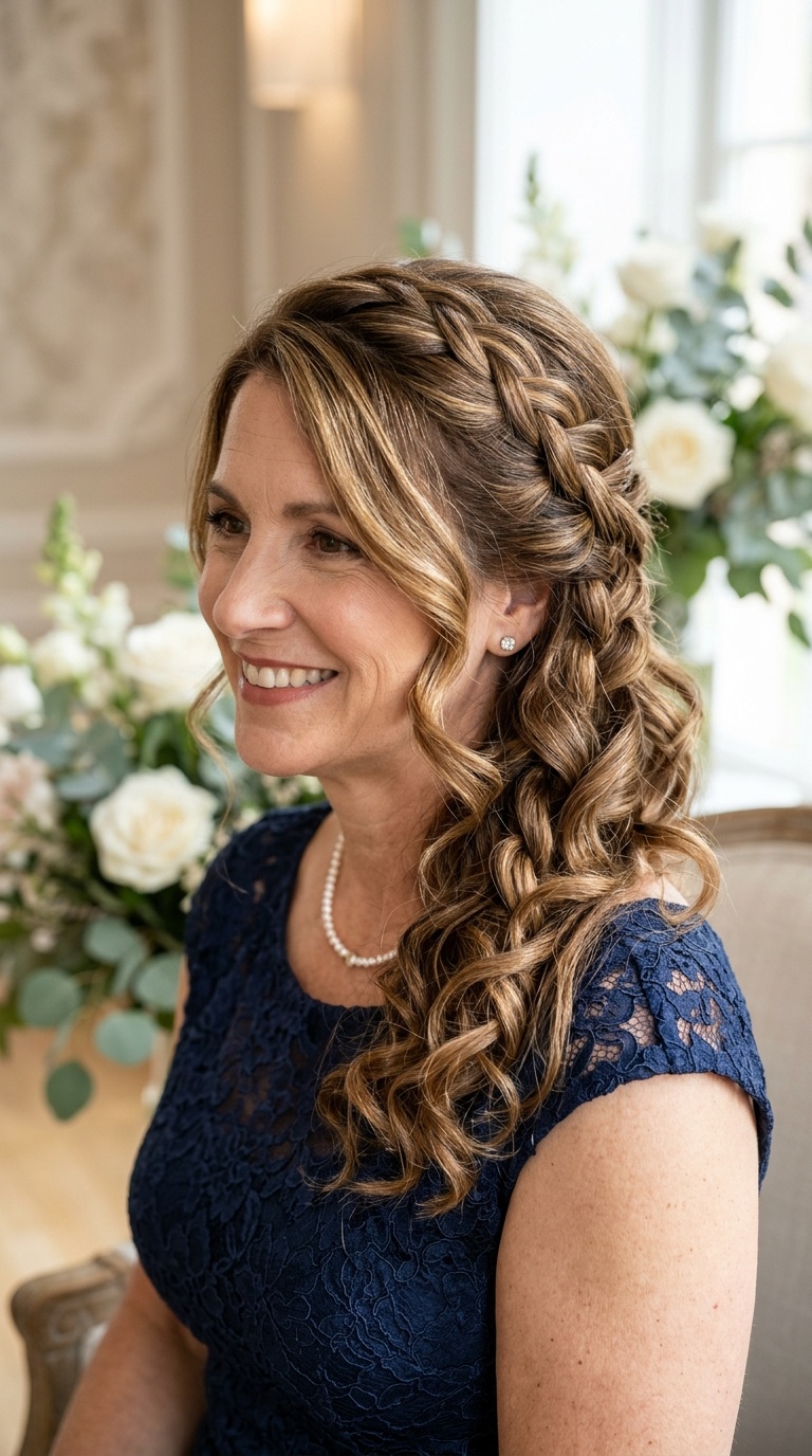 Waterfall Braid with Voluminous Curls
