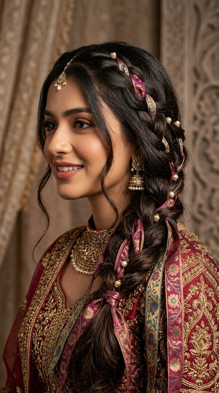 Waterfall Braids with Silk Ribbons