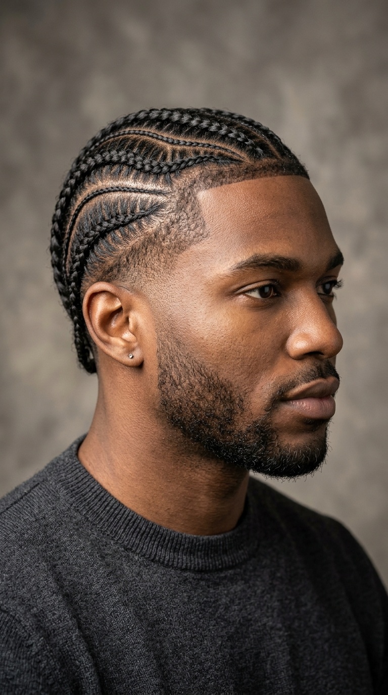 Wave Pattern Cornrows with Nape Taper